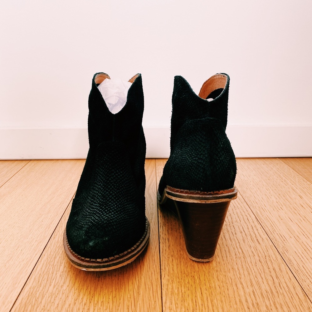 Black Ankle Boot (Bootie) with Wood Wedge Heel